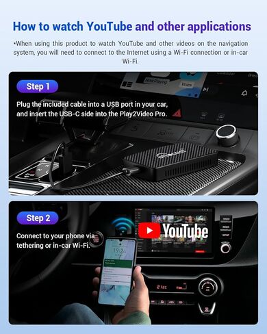 محول فيديو الوسائط المتعددة من Ottocast Play2Video Pro - محول سيارة CarPlay Android Auto اللاسلكي مدمج في Youtube Netflix، CarPlay Video Streaming AI Box يدعم الوسائط المتعددة USB، سهل الإعداد، التوصيل والتشغيل in Kuwait