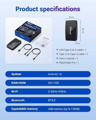محول فيديو الوسائط المتعددة من Ottocast Play2Video Pro - محول سيارة CarPlay Android Auto اللاسلكي مدمج في Youtube Netflix، CarPlay Video Streaming AI Box يدعم الوسائط المتعددة USB، سهل الإعداد، التوصيل والتشغيل in Kuwait