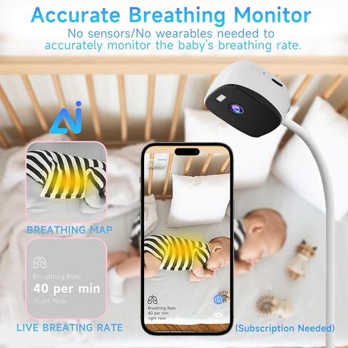 Instababy Smart Baby Monitor with Floor Stand, 2K Crib Camera with AI Breathing Monitor, No Wearables WiFi Baby Camera, Night Vision, Baby Sleep Tracker, Cry & Motion Alerts, Diaper & Feeding Record in Saudi Arabia