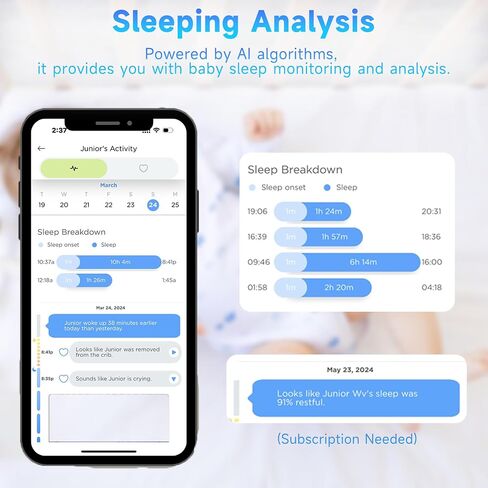 Instababy Smart Baby Monitor with Floor Stand, 2K Crib Camera with AI Breathing Monitor, No Wearables WiFi Baby Camera, Night Vision, Baby Sleep Tracker, Cry & Motion Alerts, Diaper & Feeding Record in Saudi Arabia