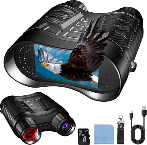 Full Color Night Vision Binoculars, 4K Starlight Infrared Night Vision Goggles for Adults, 3.2'' Large TFT Screen, 8X Digital Zoom, 32GB Card and Rechargeable Battery, Suitable for Hunting in Saudi Arabia