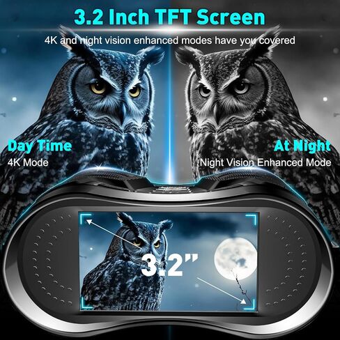 Full Color Night Vision Binoculars, 4K Starlight Infrared Night Vision Goggles for Adults, 3.2'' Large TFT Screen, 8X Digital Zoom, 32GB Card and Rechargeable Battery, Suitable for Hunting in Saudi Arabia