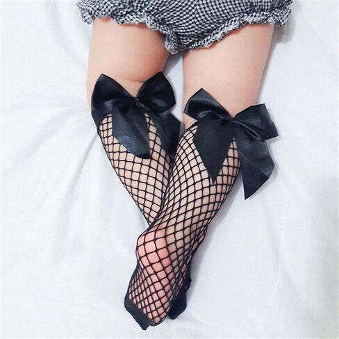 Baby Girls Kids Mesh Socks Bow Fishnet Ankle High socks Lace Fish Net Vintage back bow Short Sock(W3) in Kuwait