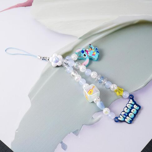 MINISO Disney Stitch الملونة سحر الهاتف الصيفي، لطيف مطرز يدويًا من الأكريليك الخرز حزام معصم الهاتف، سلسلة مفاتيح جمالية للهاتف الخليوي للنساء الفتيات حقيبة الهاتف سلسلة المفاتيح Airpods الكاميرا المعلقات الديكور in Kuwait