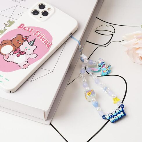 MINISO Disney Stitch الملونة سحر الهاتف الصيفي، لطيف مطرز يدويًا من الأكريليك الخرز حزام معصم الهاتف، سلسلة مفاتيح جمالية للهاتف الخليوي للنساء الفتيات حقيبة الهاتف سلسلة المفاتيح Airpods الكاميرا المعلقات الديكور in Kuwait