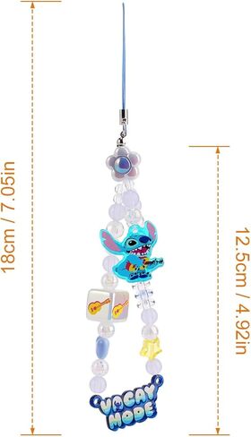 MINISO Disney Stitch الملونة سحر الهاتف الصيفي، لطيف مطرز يدويًا من الأكريليك الخرز حزام معصم الهاتف، سلسلة مفاتيح جمالية للهاتف الخليوي للنساء الفتيات حقيبة الهاتف سلسلة المفاتيح Airpods الكاميرا المعلقات الديكور in Kuwait