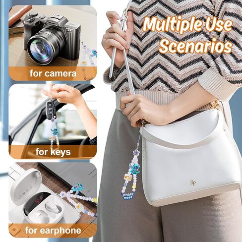 MINISO Disney Stitch الملونة سحر الهاتف الصيفي، لطيف مطرز يدويًا من الأكريليك الخرز حزام معصم الهاتف، سلسلة مفاتيح جمالية للهاتف الخليوي للنساء الفتيات حقيبة الهاتف سلسلة المفاتيح Airpods الكاميرا المعلقات الديكور in Kuwait