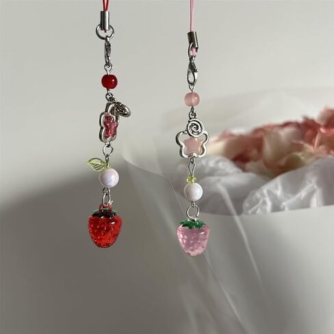 Cute Bag Pendant Portable Phone Chain Strawberry Shape Stylish Phone Jewelry Phone Pendant for Parties and Gatherings, As Pictures Show, Red in Kuwait