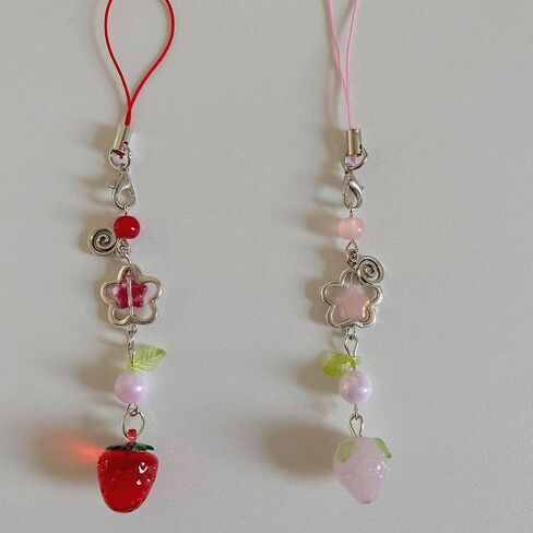 Cute Bag Pendant Portable Phone Chain Strawberry Shape Stylish Phone Jewelry Phone Pendant for Parties and Gatherings, As Pictures Show, Red in Kuwait
