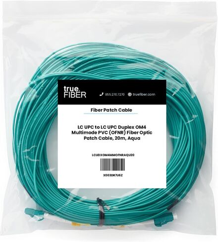 trueCABLE LC to LC OM3 Fiber Patch Cable, 10m (32.80ft), UPC Polish, 10GB Multimode (MM) Duplex 50/125um, Riser Rated (OFNR), UL Listed, 1pc, Aqua in Saudi Arabia
