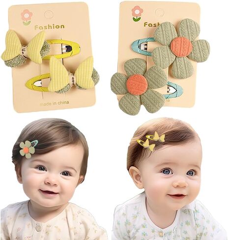 4pcs Cute Fabric Baby Hair Clips Glitter Flower Hair Clips for Toddler Small Hair Clips for Thin Hair Non Slip Hair Accessories for Infant Baby Girls (Green 2) in Saudi Arabia