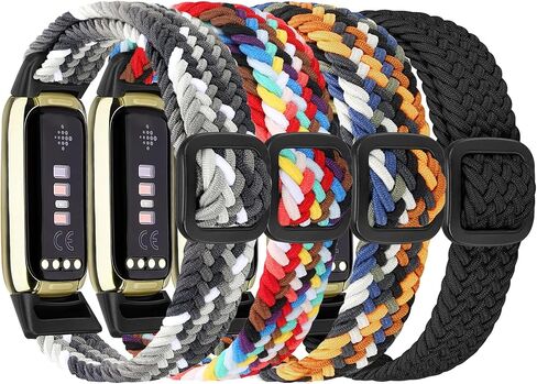 4 Pack Braided Stretchy Adjustable Straps Compatible for Fitbit Luxe for Women Men,Sport Elastic Nylon Cloth Wristbands for Fitbit Luxe in Saudi Arabia