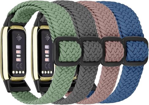 4 Pack Braided Stretchy Adjustable Straps Compatible for Fitbit Luxe for Women Men,Sport Elastic Nylon Cloth Wristbands for Fitbit Luxe in Saudi Arabia