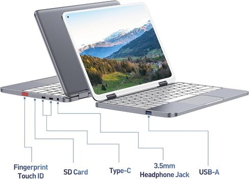 كمبيوتر محمول يوجا 2 في 1 بشاشة لمس، 512 جيجابايت SSD 8 جيجابايت رام، 2560 * 1600، معالج Intel 12th رباعي النواة (يصل إلى 2.8 جيجا هرتز)، 10.8 بوصة Windows 11 كمبيوتر محمول قابل للتحويل، 1 تيرابايت SSD توسيع، بصمة الإصبع، واي فاي، نوع C in Kuwait