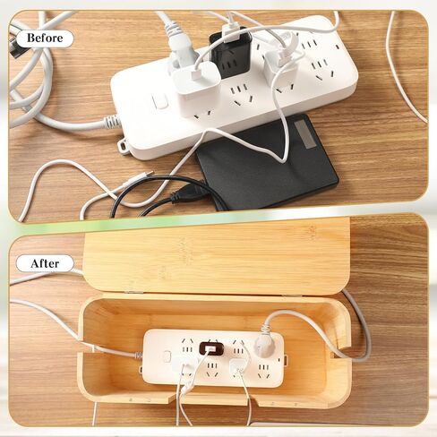Large Cable Management Box with Magnetic Lid Wooden Bamboo Cord Box No Installation Cord Hider Box Wire Cord Organizer Box Power Strip Box for Home Office Desk TVs Computers Surge Protector in Kuwait
