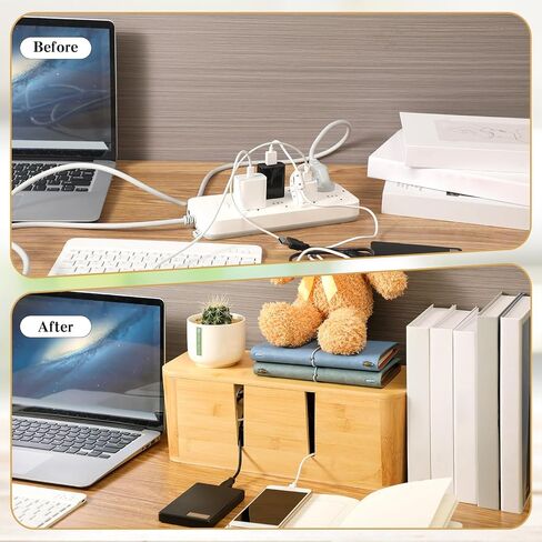 Large Cable Management Box with Magnetic Lid Wooden Bamboo Cord Box No Installation Cord Hider Box Wire Cord Organizer Box Power Strip Box for Home Office Desk TVs Computers Surge Protector in Kuwait