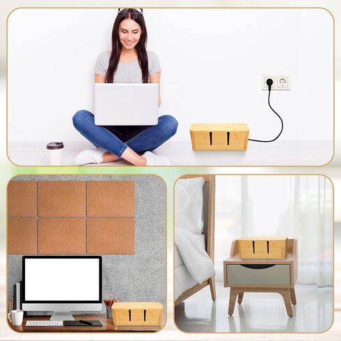 Large Cable Management Box with Magnetic Lid Wooden Bamboo Cord Box No Installation Cord Hider Box Wire Cord Organizer Box Power Strip Box for Home Office Desk TVs Computers Surge Protector in Kuwait