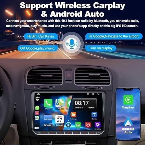 [4+64G] ستيريو سيارة Android لسيارة Volkswagen VW Passat/Golf/Polo/Jetta يدعم Carplay اللاسلكي وAndroid Auto، شاشة لمس 9 بوصة IPS وراديو VW مع نظام تحديد المواقع العالمي، واي فاي، راديو FM + كاميرا احتياطية AHD + ميكروفون in Saudi Arabia