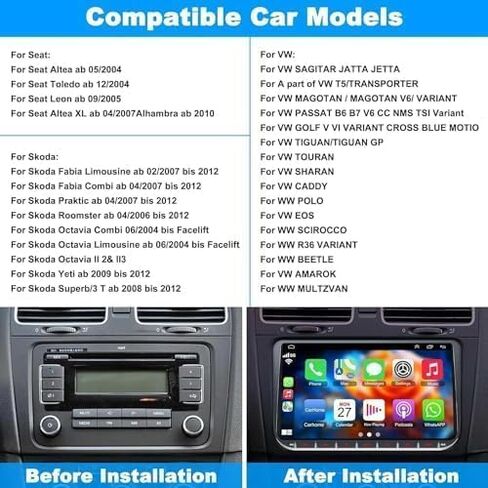 [4+64G] ستيريو سيارة Android لسيارة Volkswagen VW Passat/Golf/Polo/Jetta يدعم Carplay اللاسلكي وAndroid Auto، شاشة لمس 9 بوصة IPS وراديو VW مع نظام تحديد المواقع العالمي، واي فاي، راديو FM + كاميرا احتياطية AHD + ميكروفون in Saudi Arabia