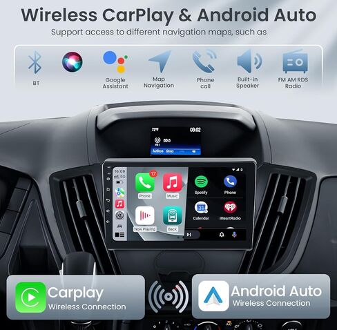 راديو السيارة لسيارة Ford Transit 2013 2014-2019، 2G+64G 9 بوصة Android 13 شاشة تعمل باللمس استبدال ستيريو مع Carplay اللاسلكي Android Auto GPS Navigation Wi-Fi Bluetooth FM SWC Mirror Link 1080P كاميرا احتياطية in Kuwait