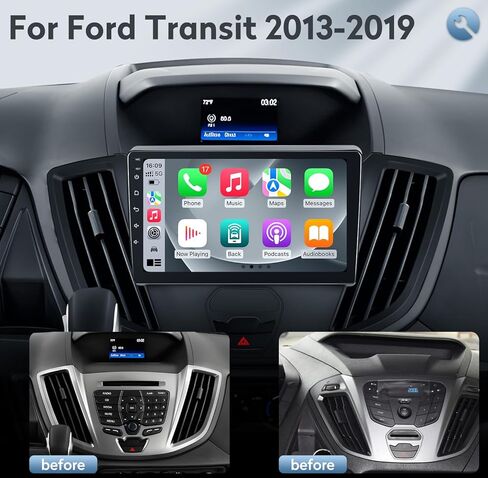 راديو السيارة لسيارة Ford Transit 2013 2014-2019، 2G+64G 9 بوصة Android 13 شاشة تعمل باللمس استبدال ستيريو مع Carplay اللاسلكي Android Auto GPS Navigation Wi-Fi Bluetooth FM SWC Mirror Link 1080P كاميرا احتياطية in Kuwait