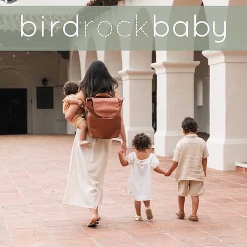 حقيبة ظهر للحفاضات من BirdRock Baby Seaside - جلد نباتي أنيق، حقيبة حفاضات للسفر ذات سعة كبيرة للنساء (بني كلاسيكي) in Kuwait