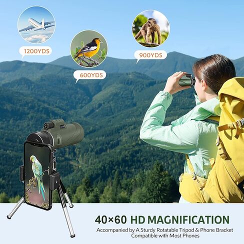 تلسكوب أحادي العين جديد مقاس 50 × 60، منظار أحادي عالي الدقة للبالغين، مع محول للهاتف الذكي وحامل ثلاثي القوائم، نطاق تكبير عالي أحادي العين لمشاهدة الطيور على المدى الطويل/الصيد/سيارات السباق/المشي لمسافات طويلة in Kuwait