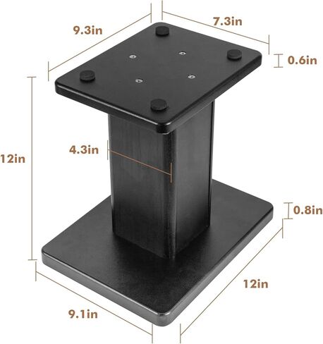 Pair Bookshelf Speaker Stands - 12" Tall Heavy Duty Desktop Rear Speaker Stands for Surround Sound Home Theater, Black Wood Studio Monitor Stand - Supports 60 lbs in Kuwait