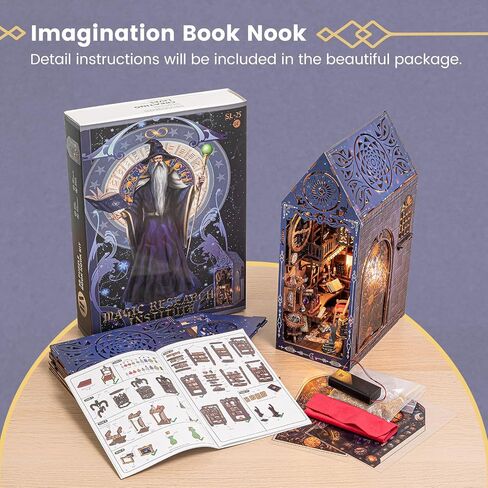 Book Nook Kit for Adults Teens, Wooden 3D Puzzles for Adults Tiny House Bookcase, DIY Miniature House Kit Bookshelf Decor, Tiny Home Kit, Birthday Gifts for Him in Saudi Arabia