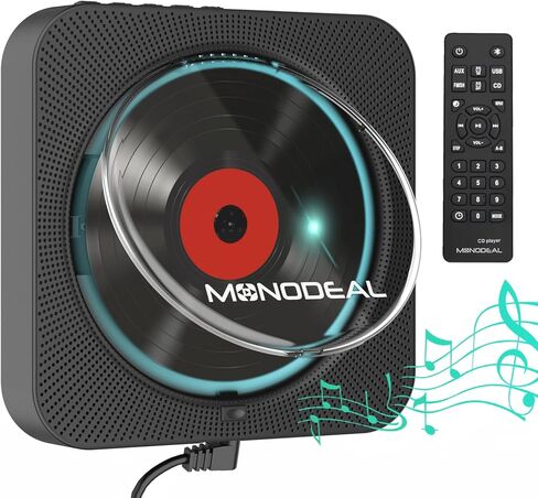 Portable CD Player with BT, MONODEAL Wall Mounted BT CD Player with Built-in Dual Speakers, CD Player for Car with AUX Input Output, Support Display cd Play Mode at Night in Kuwait
