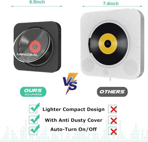 Portable CD Player with BT, MONODEAL Wall Mounted BT CD Player with Built-in Dual Speakers, CD Player for Car with AUX Input Output, Support Display cd Play Mode at Night in Kuwait