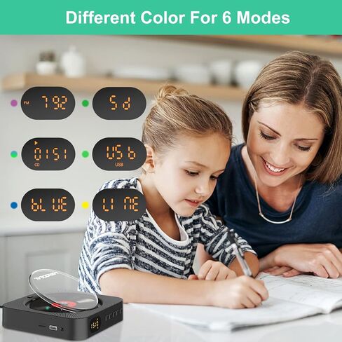 Portable CD Player with BT, MONODEAL Wall Mounted BT CD Player with Built-in Dual Speakers, CD Player for Car with AUX Input Output, Support Display cd Play Mode at Night in Kuwait