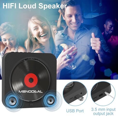 Portable CD Player with BT, MONODEAL Wall Mounted BT CD Player with Built-in Dual Speakers, CD Player for Car with AUX Input Output, Support Display cd Play Mode at Night in Kuwait