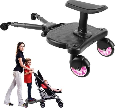 Universal Stroller Board Buggy Board with 2 LED Lighted Wheels and Detachable Seat, 2in1 Sit and Stand Stroller Glider Board Holds Children Up to 55 LBs City Mini Stroller Standing Board in Saudi Arabia