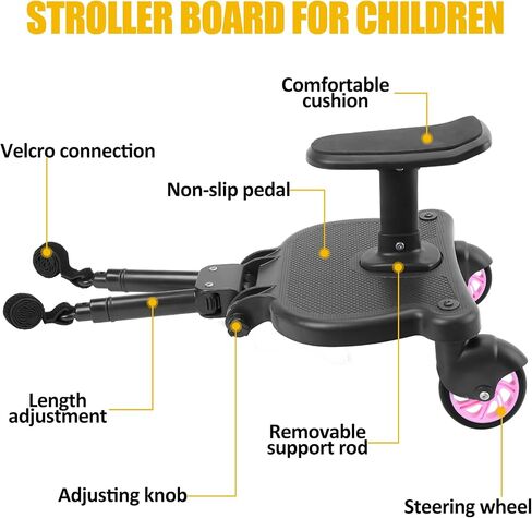 Universal Stroller Board Buggy Board with 2 LED Lighted Wheels and Detachable Seat, 2in1 Sit and Stand Stroller Glider Board Holds Children Up to 55 LBs City Mini Stroller Standing Board in Saudi Arabia