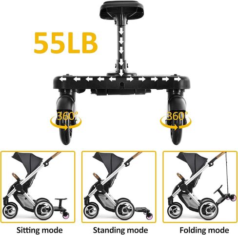 Universal Stroller Board Buggy Board with 2 LED Lighted Wheels and Detachable Seat, 2in1 Sit and Stand Stroller Glider Board Holds Children Up to 55 LBs City Mini Stroller Standing Board in Saudi Arabia