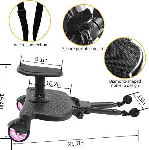 Universal Stroller Board Buggy Board with 2 LED Lighted Wheels and Detachable Seat, 2in1 Sit and Stand Stroller Glider Board Holds Children Up to 55 LBs City Mini Stroller Standing Board in Saudi Arabia