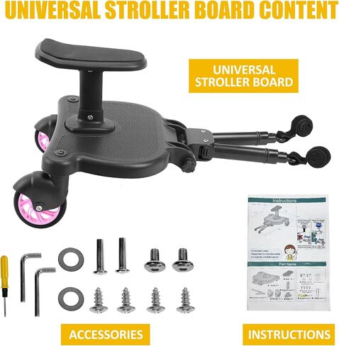 Universal Stroller Board Buggy Board with 2 LED Lighted Wheels and Detachable Seat, 2in1 Sit and Stand Stroller Glider Board Holds Children Up to 55 LBs City Mini Stroller Standing Board in Saudi Arabia