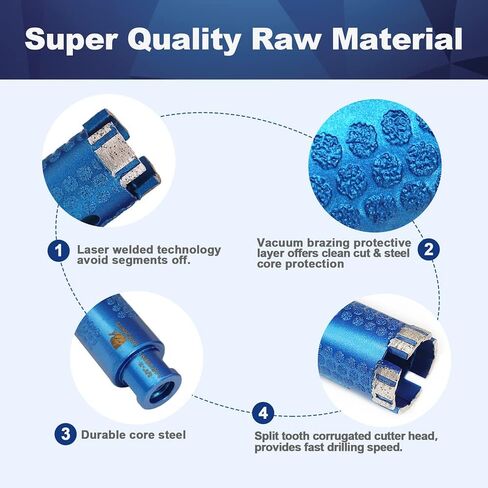 Diamond Core Drill Bit Set - BRSCHNITT Laser Welded Granite Hole Saw with 5/8-11 Thread for Granite Marble Solid Block Stone Reinforced Concrete,Dry or Wet Drilling (20/35/45/50mm+Adapter) in Saudi Arabia