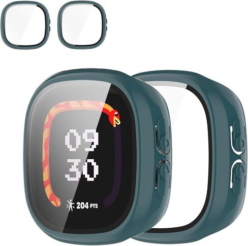 حافظة حماية للشاشة مكونة من عبوتين لساعة Fitbit Google Ace LTE الذكية، إطار ممتص للصدمات من البولي كربونات الصلب مع غطاء وجه من الزجاج المقوى لساعة Fitbit Google Ace LTE، شفاف in Kuwait