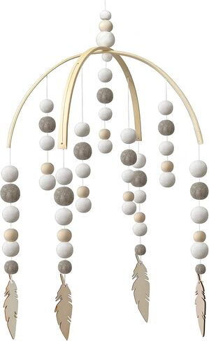 AONTUS Baby Crib Mobiles Wooden Wool Beads for Children Boys Girls Babies Bed Room Decoration Pendant (White Ash Leaves) in Saudi Arabia