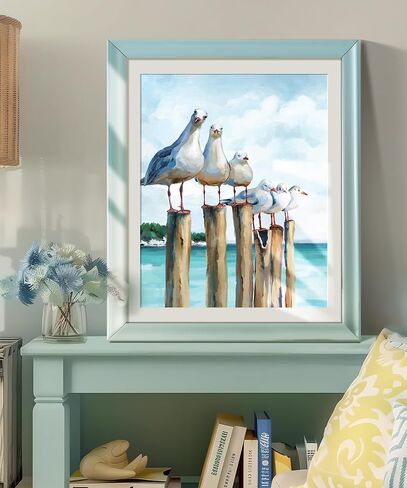 SUMGAR DIY Paint by Numbers Kit for Adults Beginner Seagull Blue Sea Paint by Numbers 16x20 Inch Without Frame Realistic Acrylic Oil Painting Drawing Craft Work Set with Brushes Christmas Gift in Kuwait