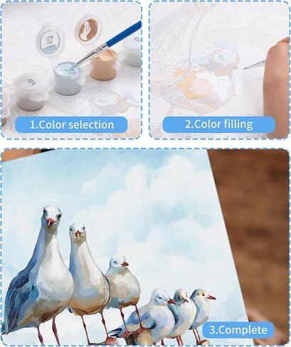 SUMGAR DIY Paint by Numbers Kit for Adults Beginner Seagull Blue Sea Paint by Numbers 16x20 Inch Without Frame Realistic Acrylic Oil Painting Drawing Craft Work Set with Brushes Christmas Gift in Kuwait