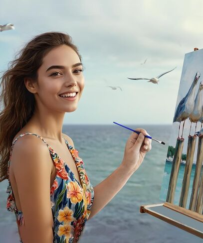 SUMGAR DIY Paint by Numbers Kit for Adults Beginner Seagull Blue Sea Paint by Numbers 16x20 Inch Without Frame Realistic Acrylic Oil Painting Drawing Craft Work Set with Brushes Christmas Gift in Kuwait