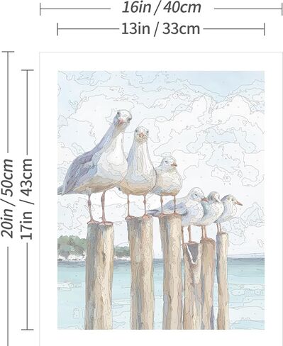 SUMGAR DIY Paint by Numbers Kit for Adults Beginner Seagull Blue Sea Paint by Numbers 16x20 Inch Without Frame Realistic Acrylic Oil Painting Drawing Craft Work Set with Brushes Christmas Gift in Kuwait