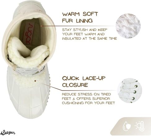 Sugar Women's Glitter Duck Boots | Stylish Lace-Up, Cozy Traction Sole | Perfect for Cold, Rainy, or Snowy Days | Trendy Booties - Skipper in Kuwait