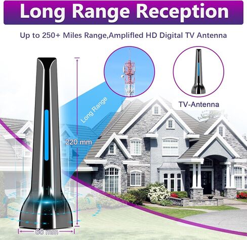 TV Antenna-TV Antenna Indoor, TV Antenna for Smart TV Indoor, TV Antenna for Local Channels, Long Range Reception 4K 1080P Free HDTV Antenna,Support All TV in Kuwait