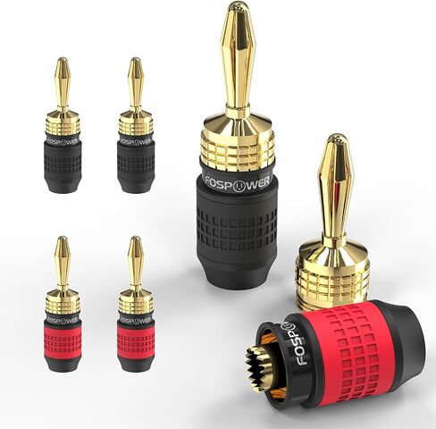 FosPower Deadbolt Banana Plugs 12 Pairs / 24 pcs, Screwless Type 24k Gold Plated Banana Speaker Plug Connectors for Speaker Wire, Home Theater, Audio/Video Receiver and Sound Systems in Saudi Arabia