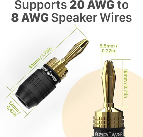 FosPower Deadbolt Banana Plugs 12 Pairs / 24 pcs, Screwless Type 24k Gold Plated Banana Speaker Plug Connectors for Speaker Wire, Home Theater, Audio/Video Receiver and Sound Systems in Saudi Arabia
