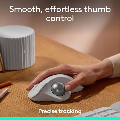 Logitech Ergo M575S Wireless Trackball Mouse, Wireless Ergonomic Mouse with Bluetooth and Encrypted Dongle, Comfortable Thumb Control, Precise and Smooth Tracking, for PC/Mac - Off- White Silver Ball in Saudi Arabia